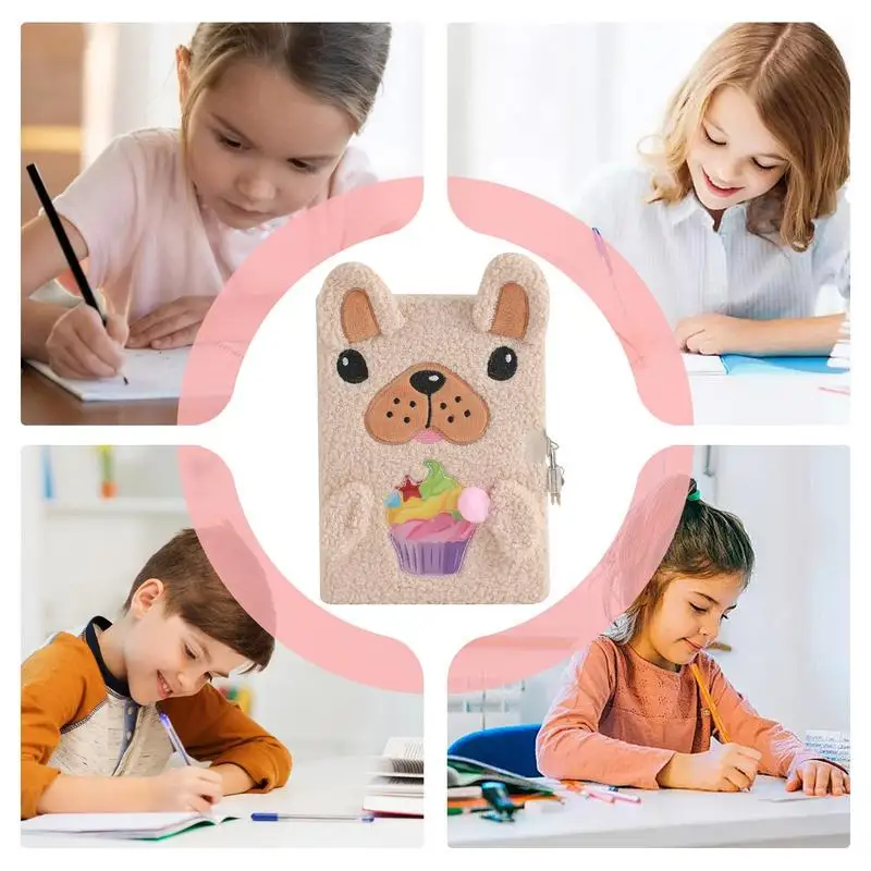 Cuaderno con cerradura y llave, bonito diario de perro de peluche, bonito diario con cerradura y llave para niñas, diario de perro de peluche con cerradura para mujeres