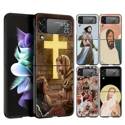 For Samsung Galaxy Z Flip 3 4 5 Hard Black Folding PC Phone Case New Faith Christian Religious Jesus For Samsung Z Flip3 Cover