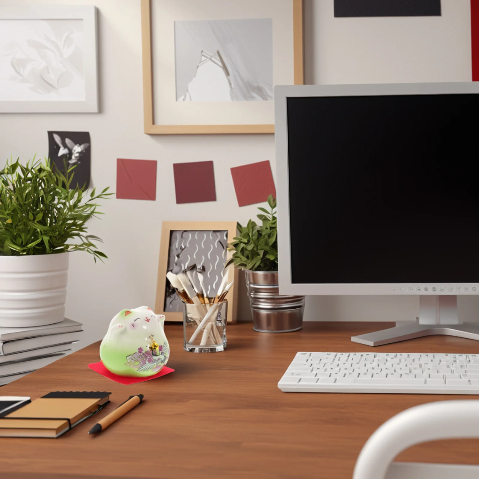 

Ceramic Small Fortune Statue Desktop Decoration for Luck Wealth Prosperity Home Office Car Ornaments Cat