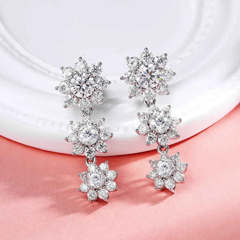 TBCYD 5.88cttw D Color Full Moissanite Drop Earrings For Women S925 Silver Sunflower Diamond Dangle Earrings Party Fine Jewelry