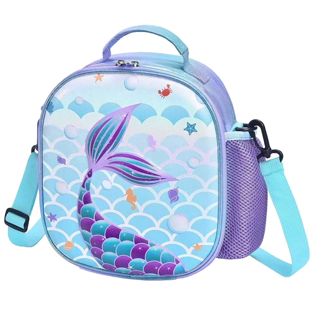 Mermaid Bento Bag Kids Lunch Bags Light Blue Tote Box Students Child Portable Thermal Reusable Portable Lunch Cooler Bag