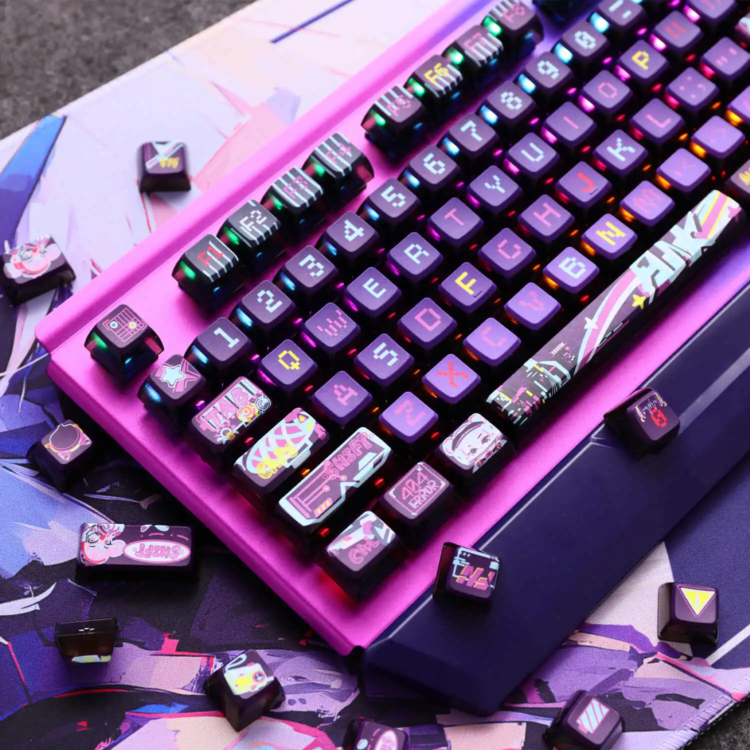 117 Keys/Set DarkSparkle Keycaps Cyberpunk  Violet Key Caps ASA Height for MX Switch DIY Mechanical Keyboard Game Custom Gift