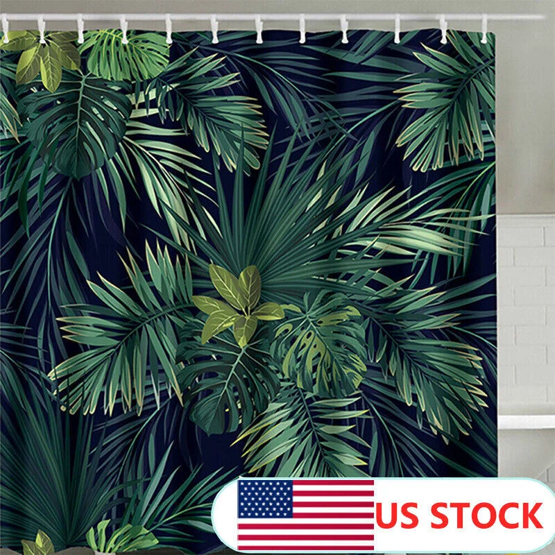 1.8M Bathroom Shower Curtain Banana Leaf Modern Waterproof Mildewproof Curtain