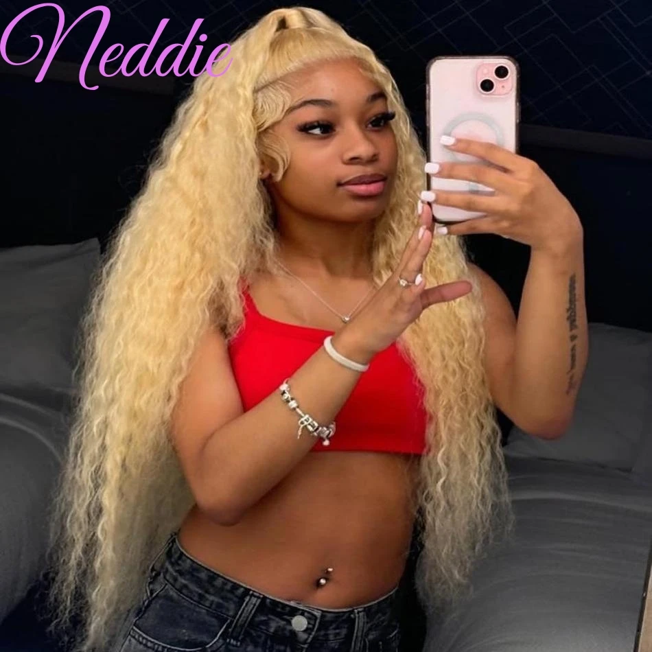 

30 38 Inch 613 Blonde 13x6 Curly Hd Lace Frontal Human Hair Wig Brazilian Color Water Wave Lace Front Wigs For Women 200 Density