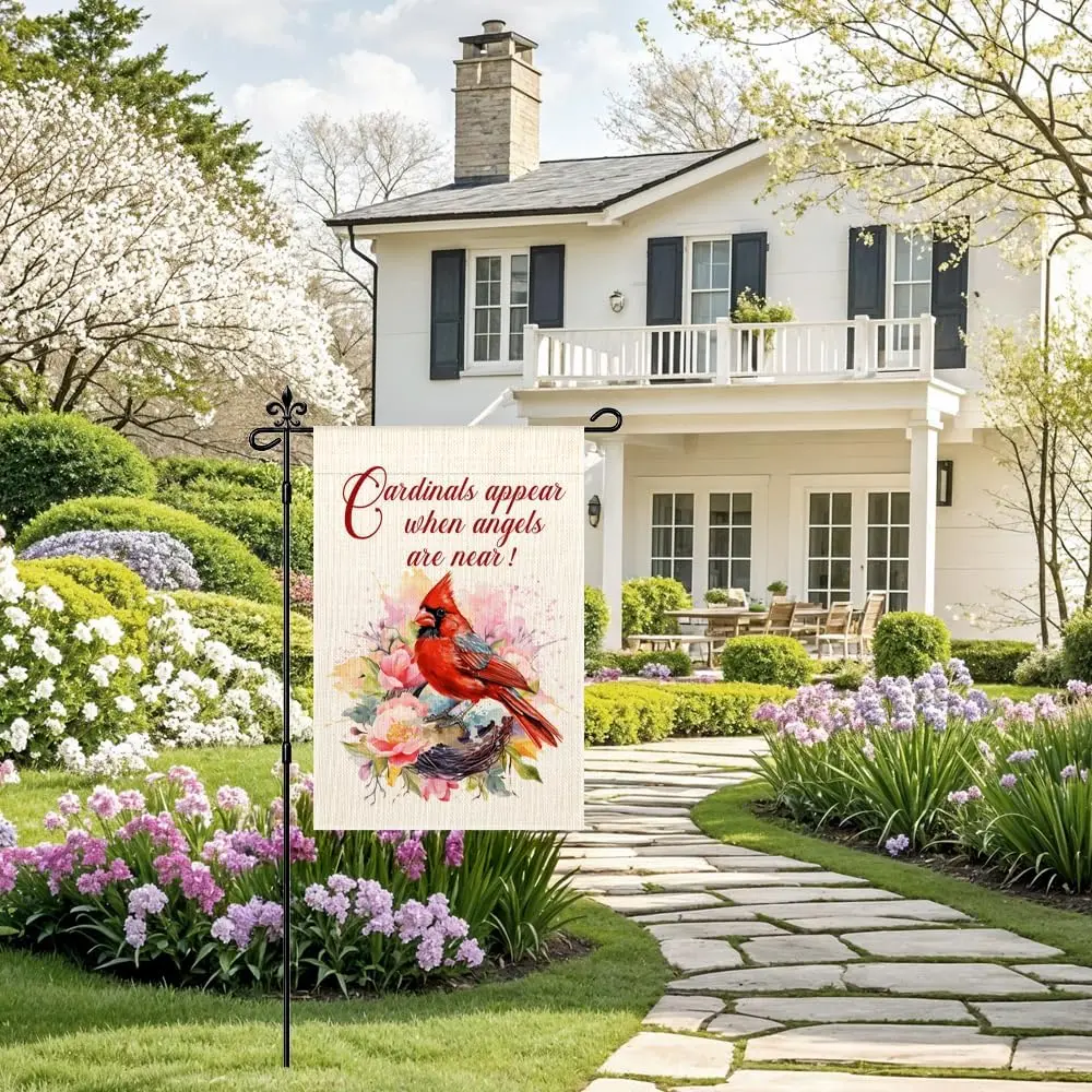 Cardinals Appear When Angels Are Near Garden Flag, Funny Cardinal Angels Yard Flags for Outside, Nature Lover Gifts, Sympath jjp