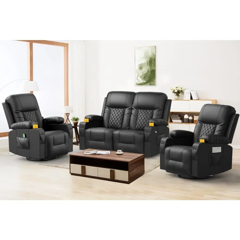 Loveseat Recliner Sofa Set 2+1+1 Pieces in Living Room, Reclining Loveseat Leather, 2 Recliner Chairs Sofa Seat