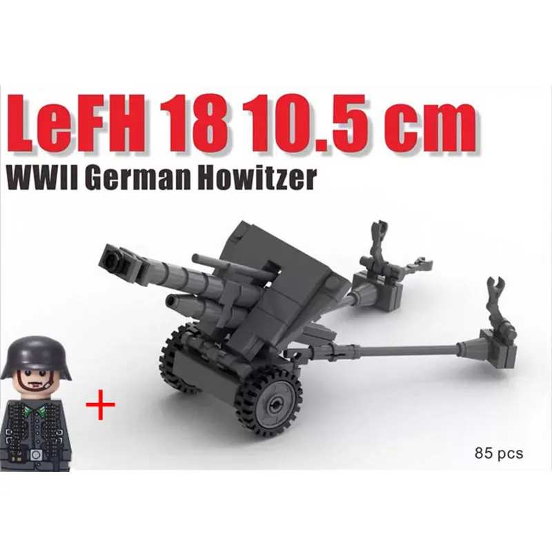 MOC WW2 Military Napoleon Gun Building Blocks Soldier Figures Cannon Vehicle Anti-Tank Model Weapon Accessories Bricks Toys Kids