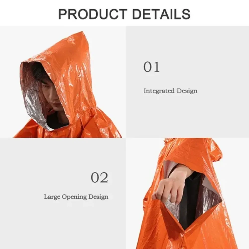 Poncho imperméable d'urgence, film d'aluminium PE, couverture de coulée épaissie, camping, pêche, équipement de survie, outil d'extérieur