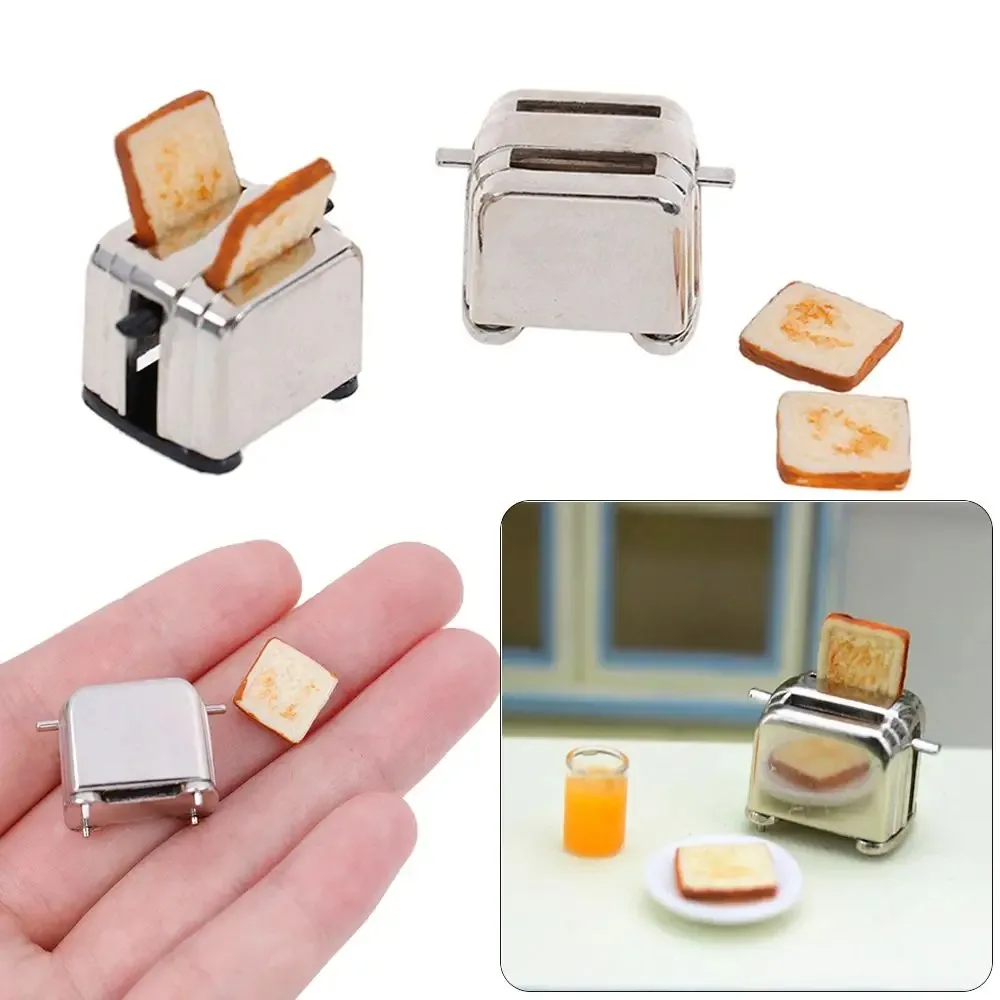 1:12 Scale Dollhouse Miniature Toaster Cute Simulation Food Decorations Mini Kitchen Toy With 2PCS Bread Doll Toast Machine