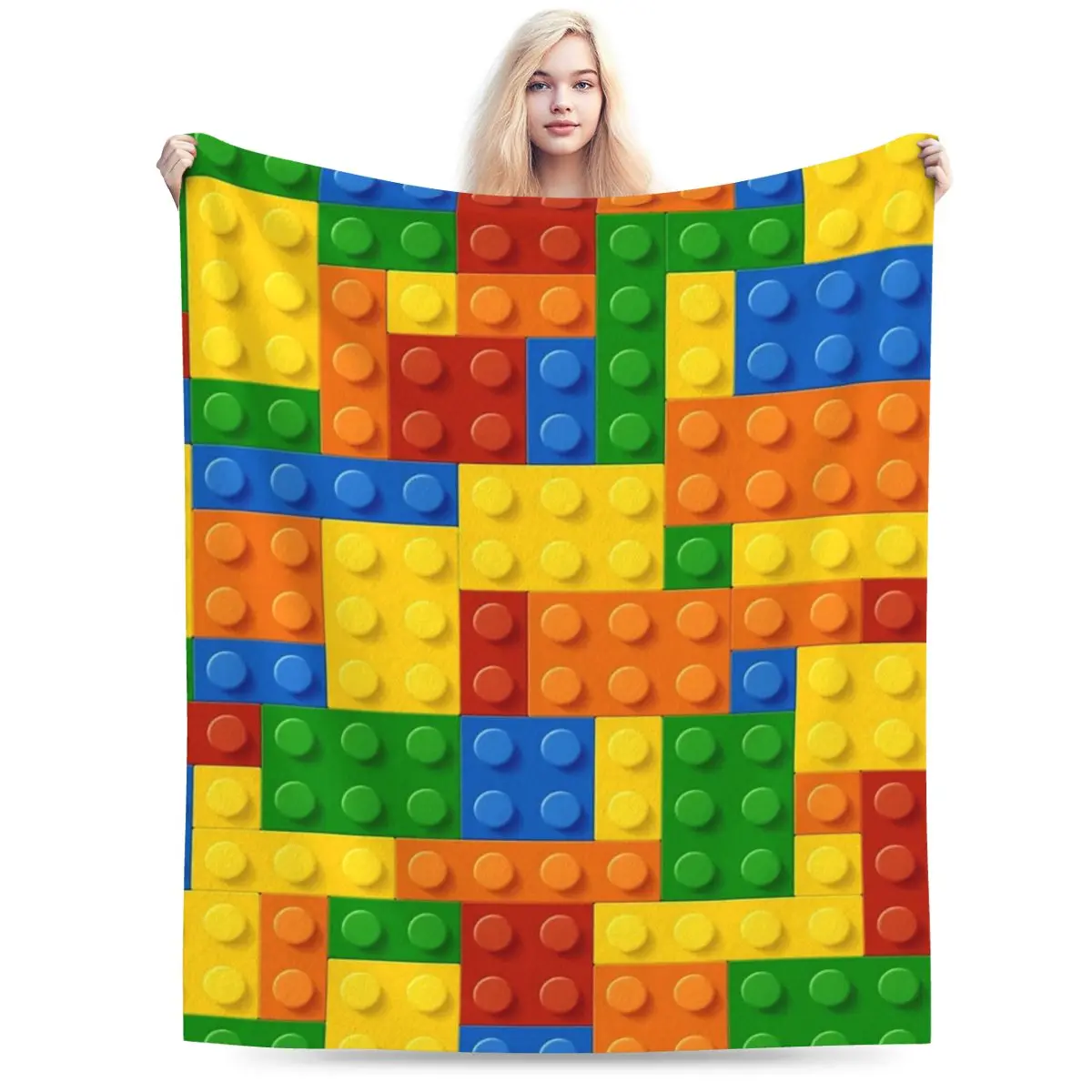 Building Blocks Construction Brick Blankets Soft Warm Flannel Throw Blanket Plush for Bed Living room Picnic Travel Home Couch