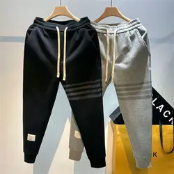 New Men's Casual Harem Pants Elastic Waistband for Spring and Autumn Sports Joggers Trousers Four Bar Printed Baggy Sweatpants