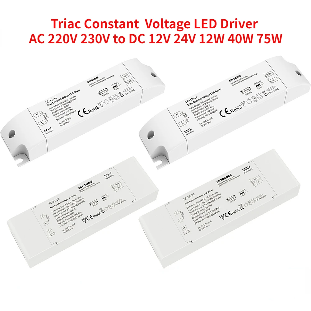 

Constant Voltage LED Triac Dimmer Driver AC 220V 230V to DC 12V 24V 12W 40W 75W PWM Digital Dimming 0-100% For LED Light Lamp