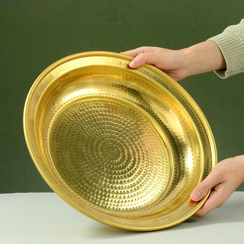 Chinese Copper Offering Tray Hammered Fire Puja Plate Large Capacity Incense Burner Holder for Altar Temple Meditation Ritual