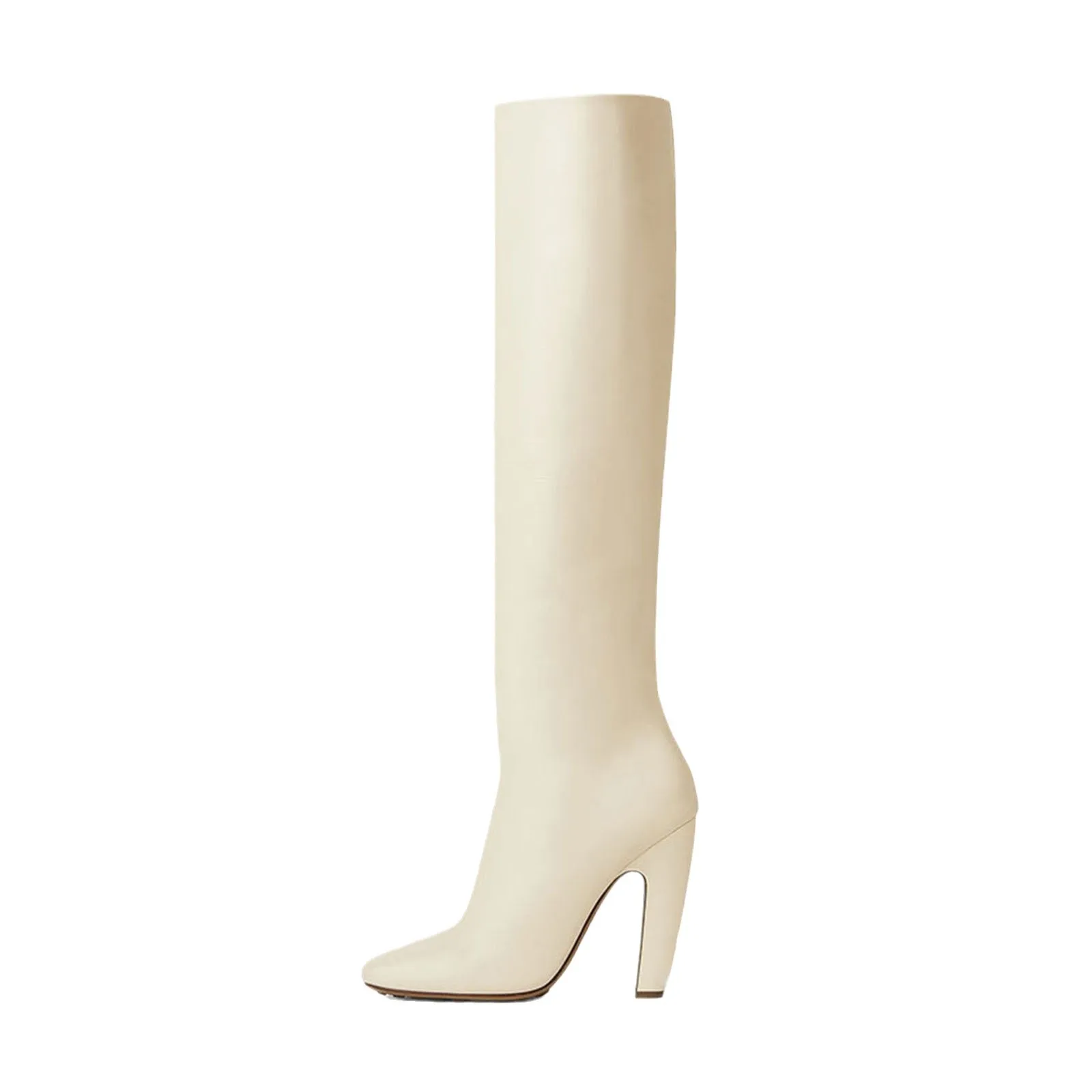 Arden Furtado Skinny-Stiefel aus echtem Leder mit quadratischer Zehenpartie, Slip-on-Stiefel mit klobigen Absätzen, kniehohe Stiefel, große Damenstiefel