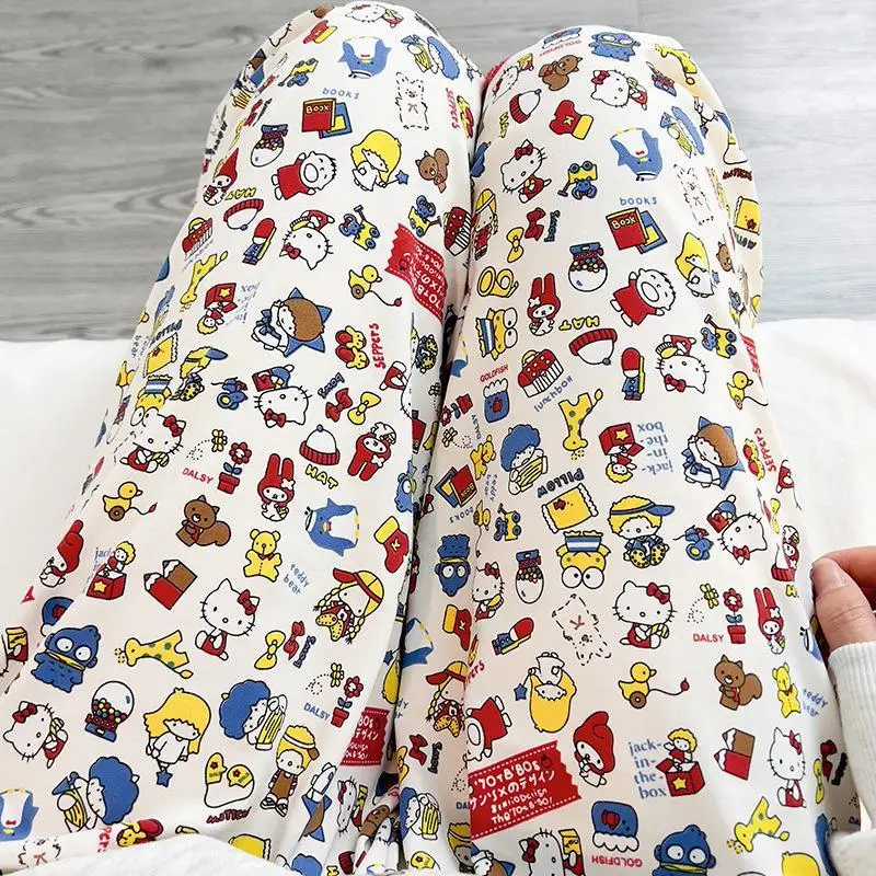 New Hello Kitty Thin Pajamas Pants Kawaii Sanrio Anime Cartoon Pochacco Pajamas Spring Autumn Melody Cute Girl Home Clothes