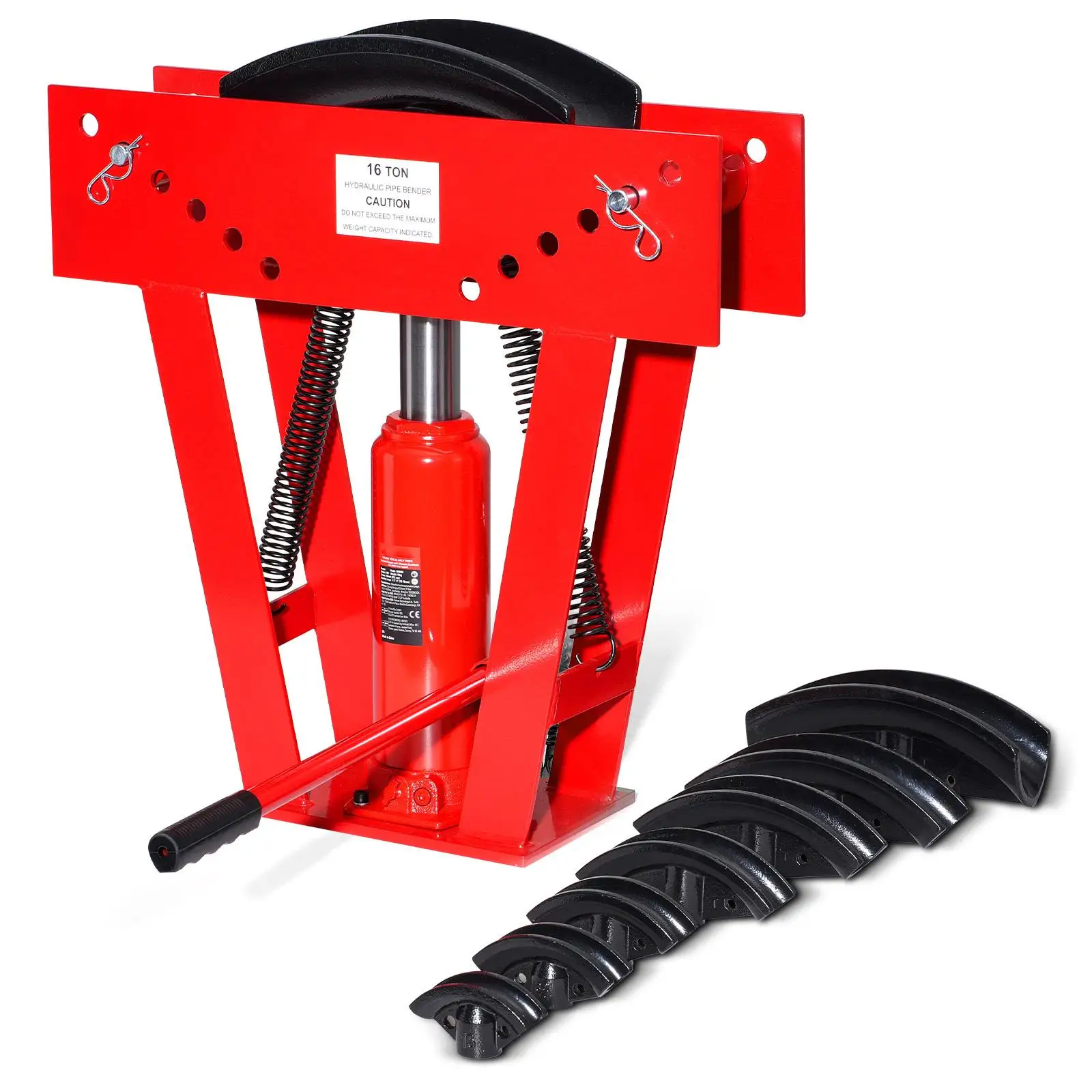 Hydraulic Pipe Bender 16 Ton Manual Copper Exhaust Tube Bending Machine 8 Dies 1/2 Inch to 3 Inch 90 to 180 Degree Adjustable Rollers Heavy Duty Pipe Tube Bender for piping Railing Construction