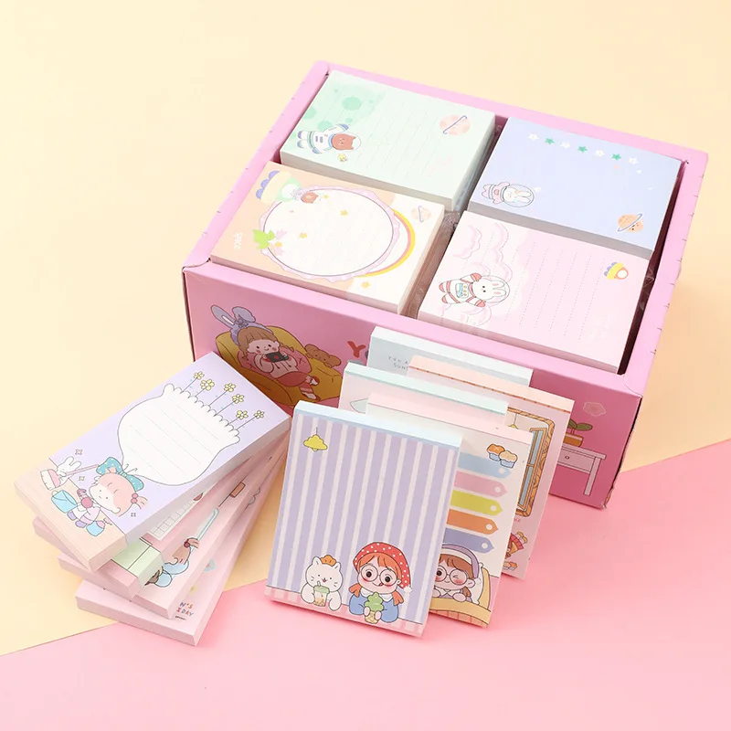 

4 Books Sticky Notes Creative Small Strip Label Stickers Students Sticky Notes Korean Cartoon Cute Small Notebooks Notepads