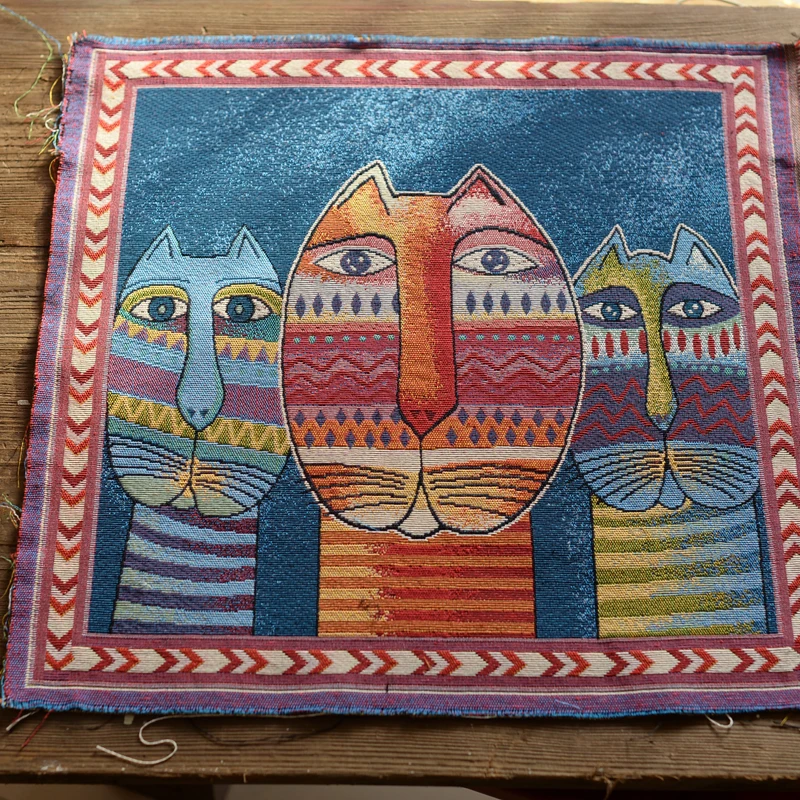 Sewing for Pillow Mat Sofa Cover Fabric Cloth 3D Embroidery Cat Thick Handmade DIY Patchwork Cotton Linen 50*50cm