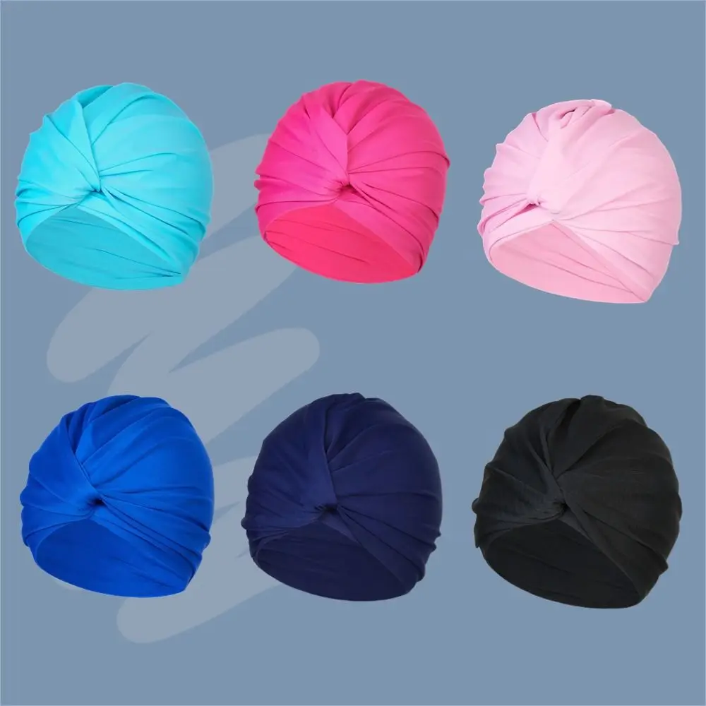 Female Girl High Elastic Swimming Hat Free Size Multi Colors Swimming Caps Turban Fabric Women Swimm Hat Swim Pool