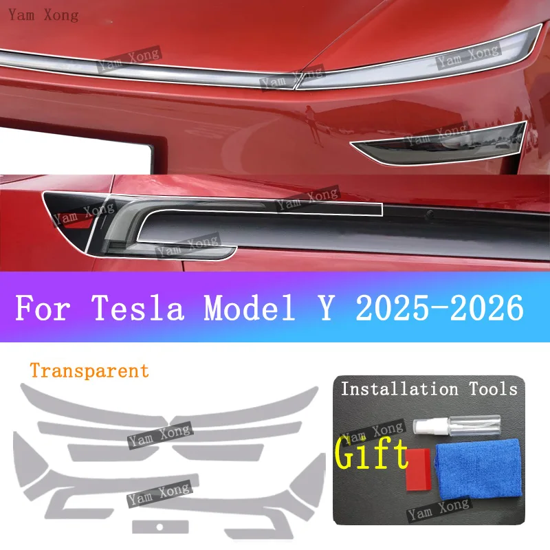 테슬라 모델 Y 주니퍼 + 자동차 전면 테일라이트 투명 방탄 보호 필름 헤드라이트 블랙 골든 커버 필름 B 필러