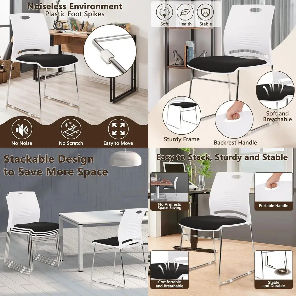 

Stackable Home Office Guest Chair with Metal Base, Plastic Lobby Waiting Room Training Desk Chair for Office, Reception, Confere