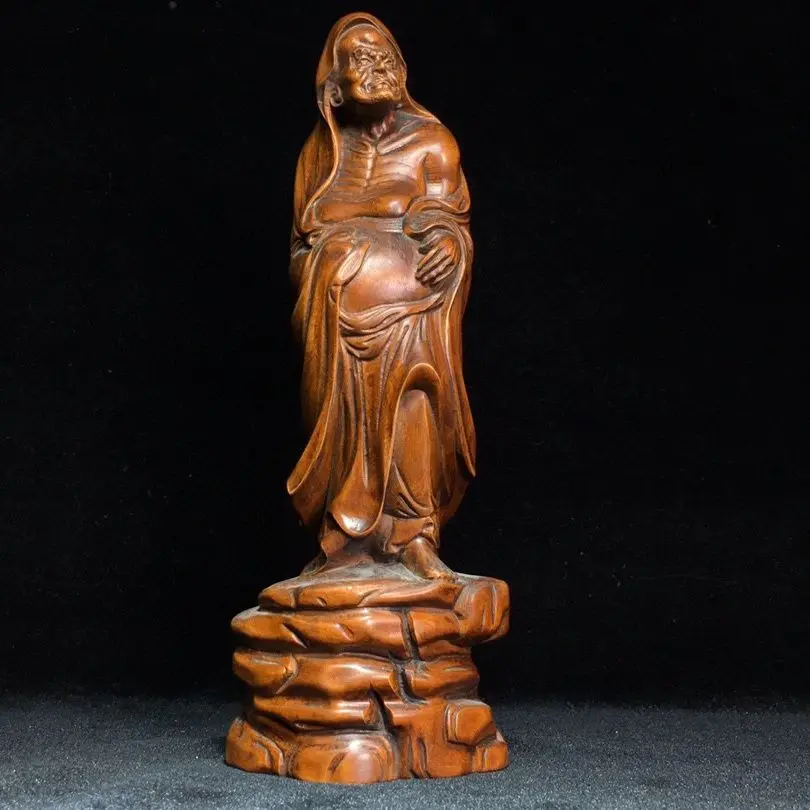 Hand Carved Wood standing master bodhidharma Statue Figurine Desktop Ornaments Home Decoration Crafts Tea Pet Decor