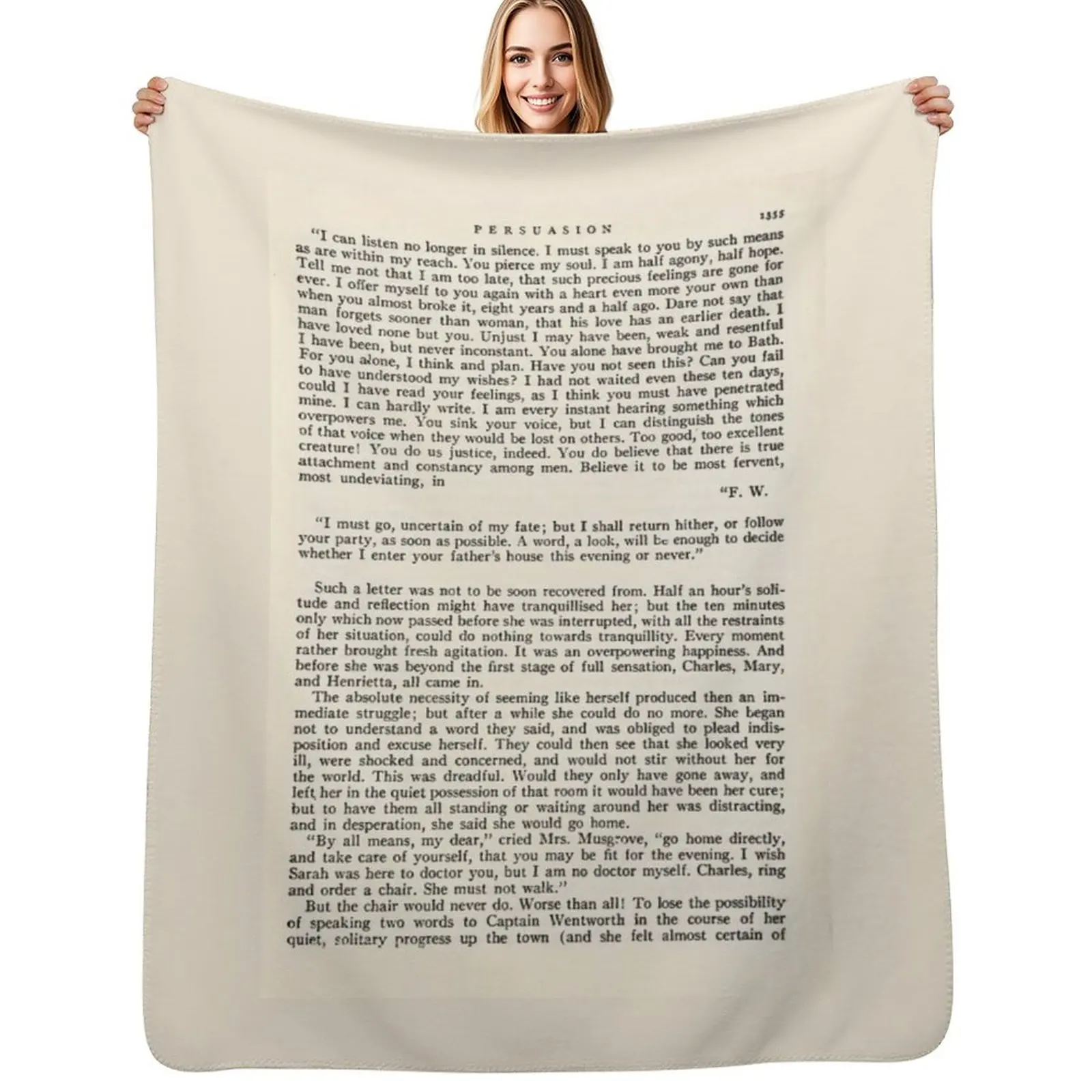 Persuasion de Jane Austen - Le capitaine Wentworth : Je suis à moitié en agonie, à moitié en espoir. Couverture polaire vintage avec motif de page de livre