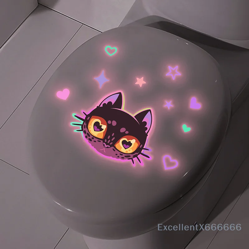 

Luminous Green Light Cat Toilet Sticker Toilet Decoration Painting Bathroom Decoration Wall Sticker