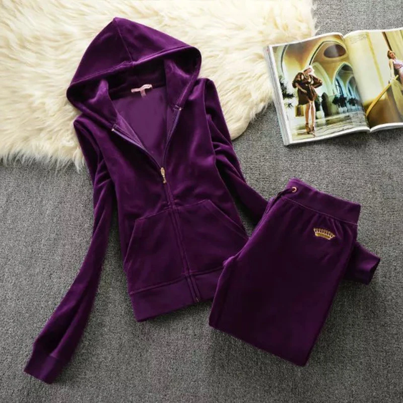 

2024 Spring/Fall Women's Long Sleeve Hoodies and Pants Set Two Piece Set Velvet Women Tracksuit Velours Tracksuit