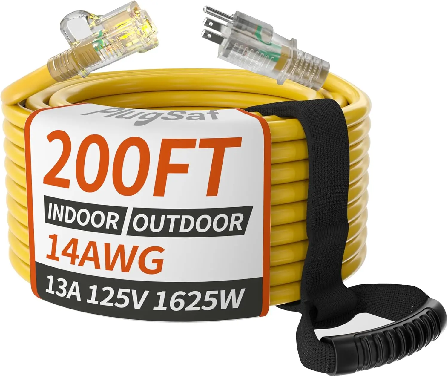 14/3 Pressure gauge Yellow outdoor extension cable 200ft waterproof with light indicator, 13A 1625W 14AWG SJTW