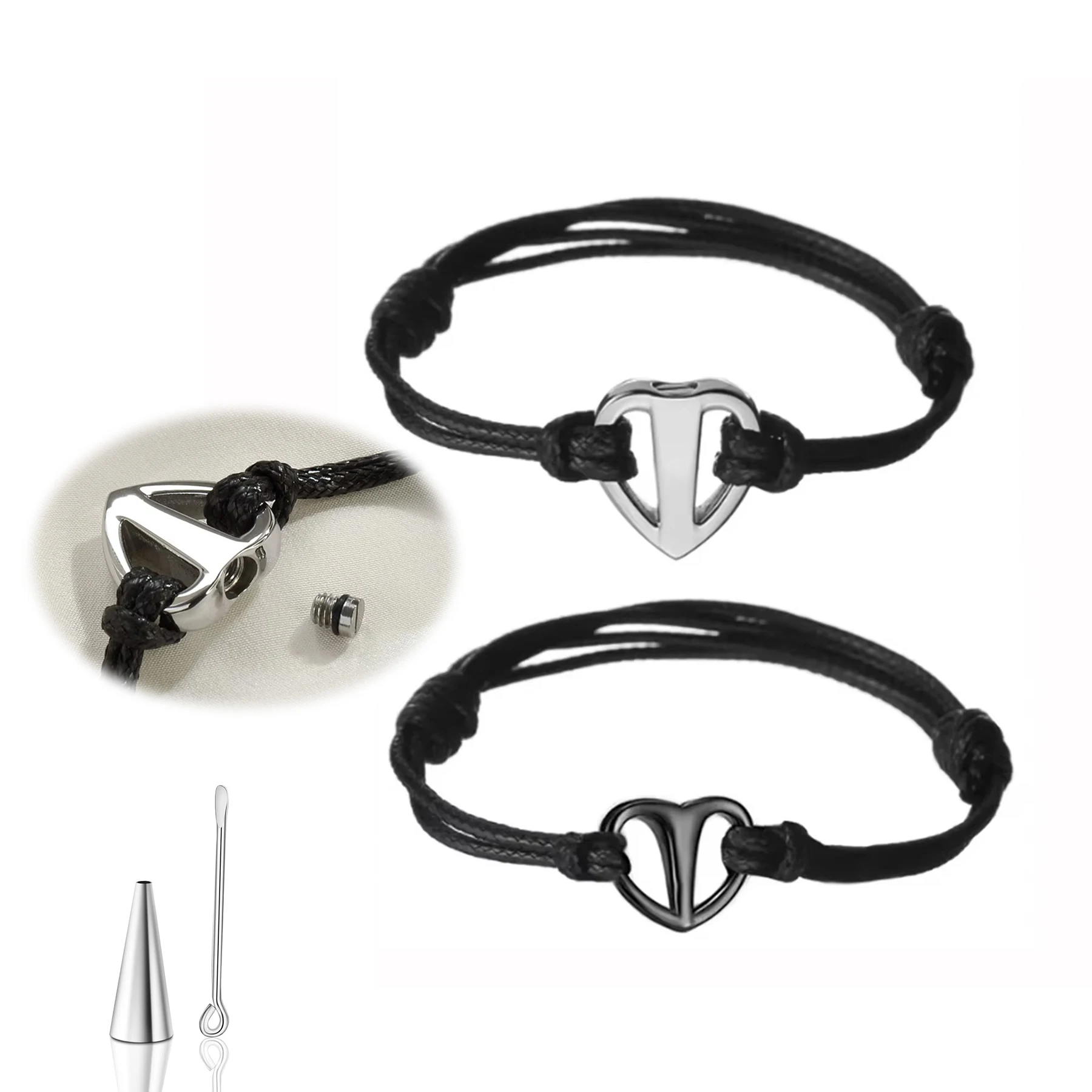 

Adjustable Rope Urn Bracelet Stainless Steel Heart Urn Cremation Memorial Jewelry Custom Name Gift for Women Men Dropshipping