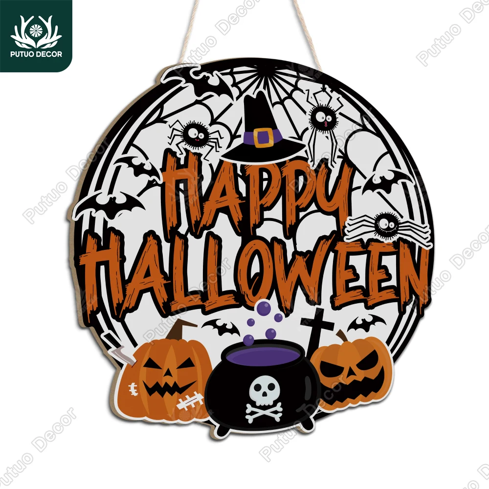 

Putuo Decor 1pc 11.8x11.7 Inches Wooden Hanging Sign, Happy Halloween, Wooden Pendant, Suitable for Family Living Room