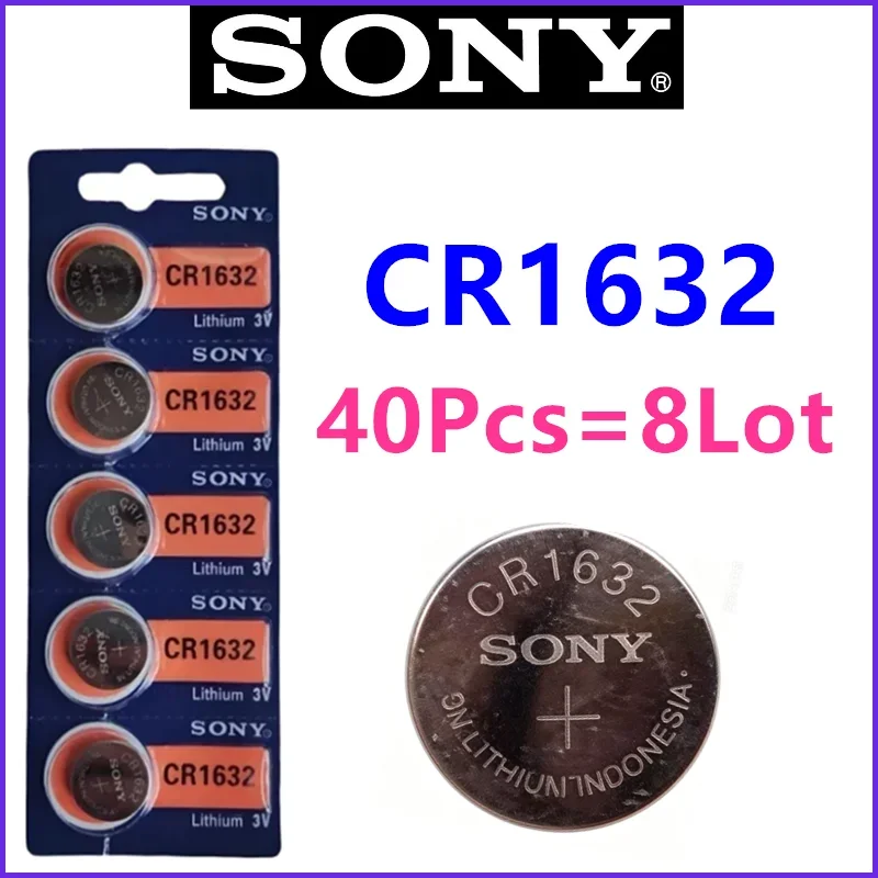 40Pcs Original Sony CR1632 Lithium Battery Watch Toy Calculator Car Key Remote Control Button Coin Cells