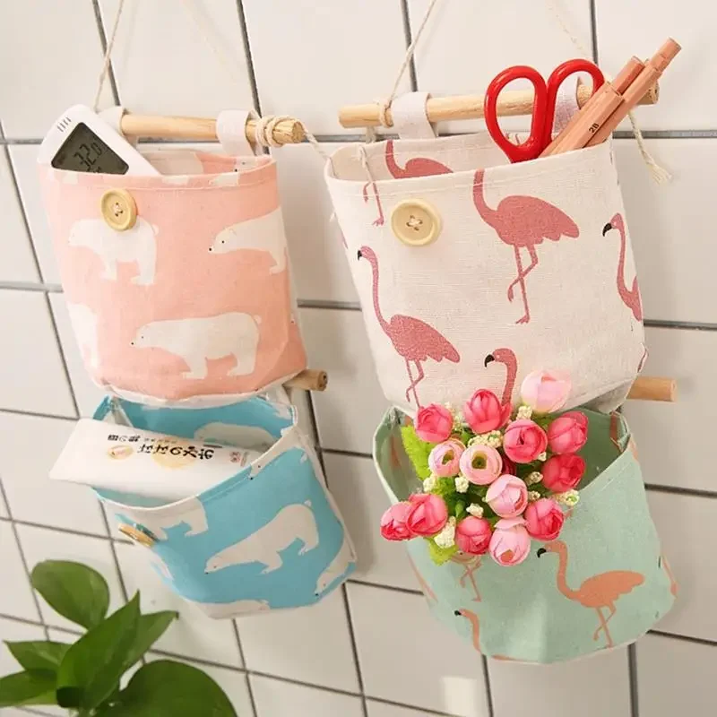 1PCS Pocket Wall Hanging Wardrobe  Bag Flamingo Pattern Plastic Toys