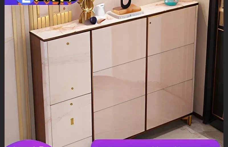 Solid Wood Tipping Bucket Shoe Cabinet with Integrated Seat Space Saving Entryway Storage Locker for Hallway Door Aisle