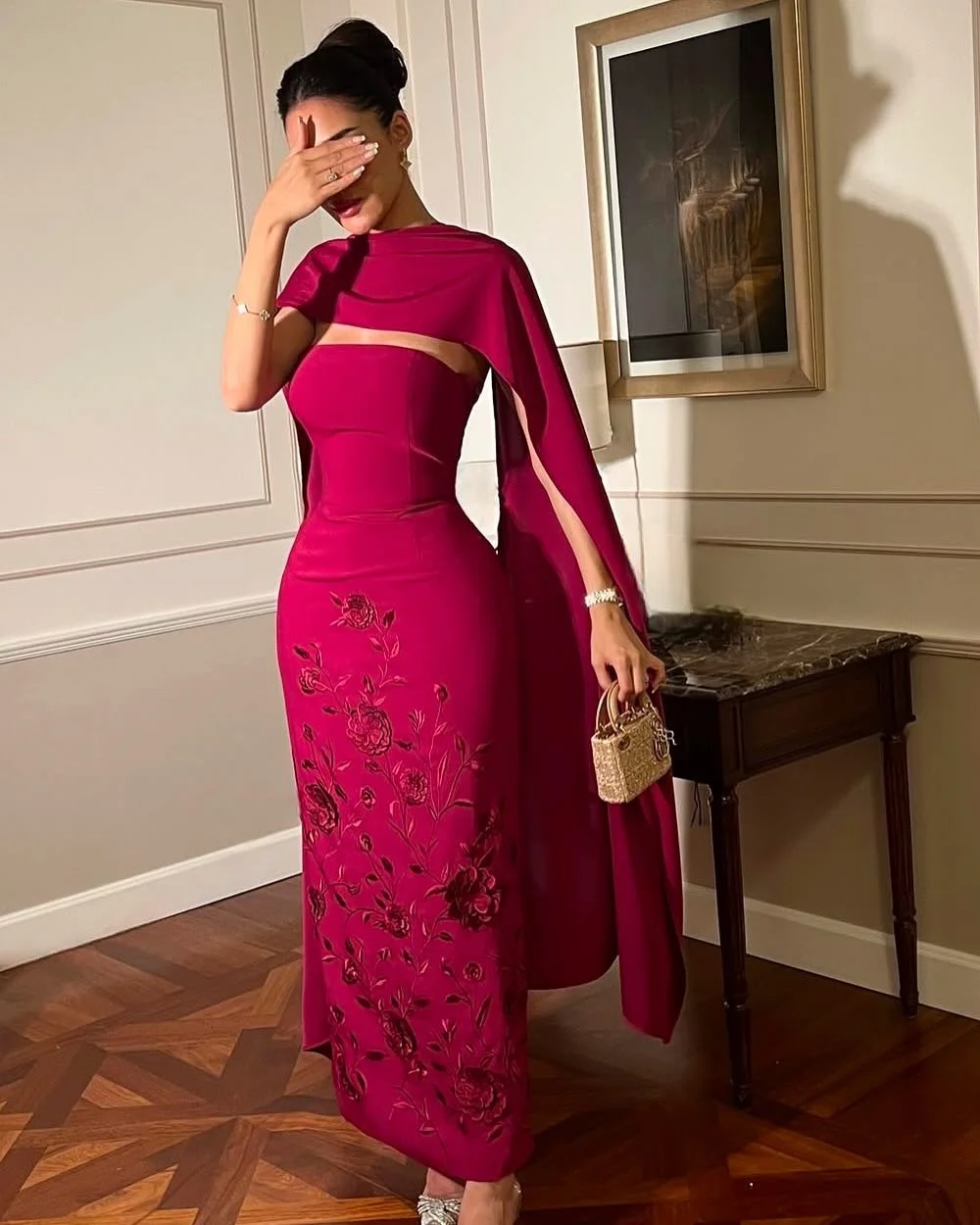 

Customized High Quality Sexy Jersey Flower Pleat Straight Strapless Ankle Length Dresses Long Dresses Bespoke Occasion Dresses