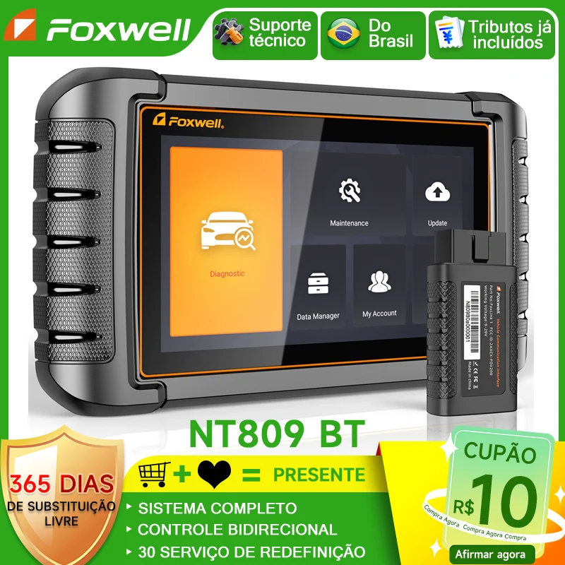 FOXWELL NT809 BT OBD 2 Full System Diagnostics Car Scanner with Active Tests/30+ Resets/CAN-FD/DOI/3 Years Free Update OBD Tools