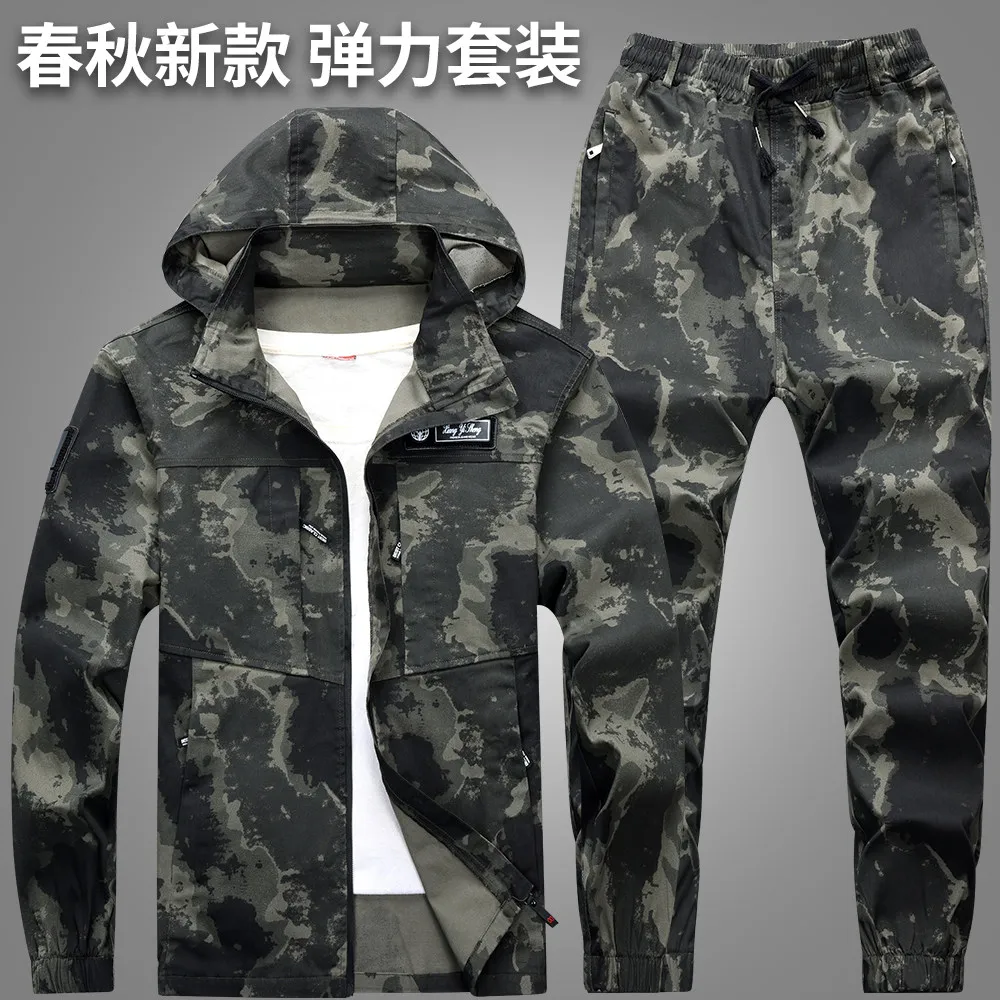 Cotton Stretch Camouflage Suit Men's Casual Outdoor Wear-Resistant Workwear Labor Clothing Welder's Anti-Scald Spring