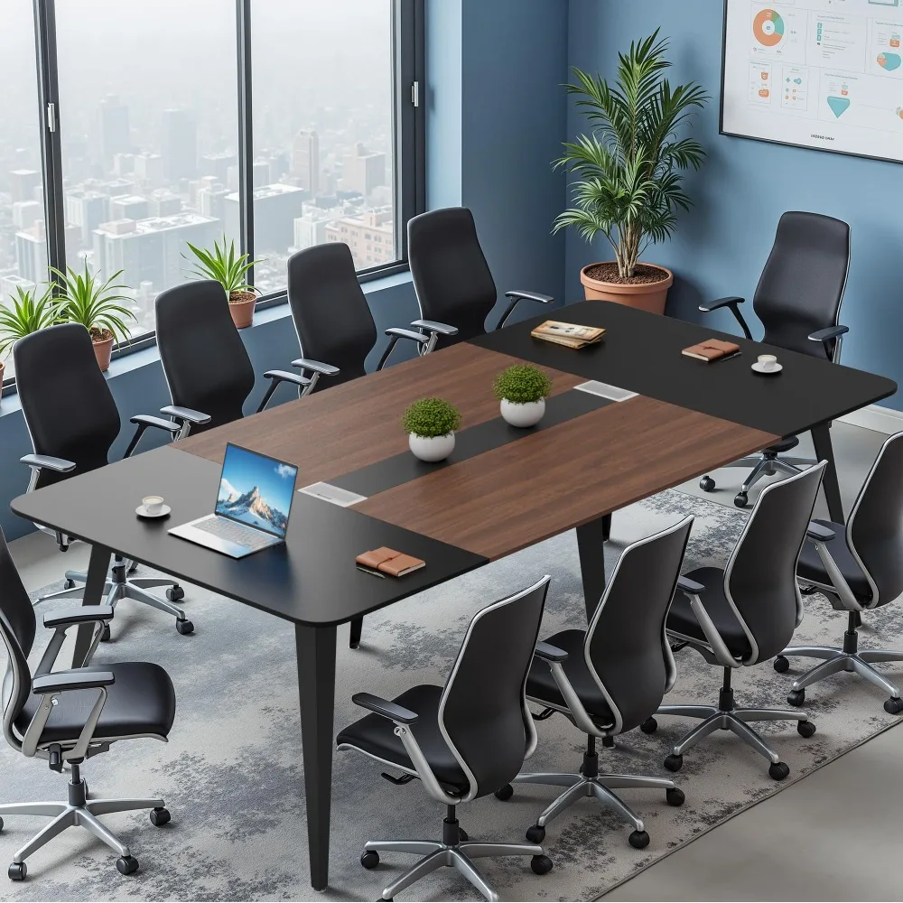 8FT Conference Table, 94.48” Meeting Seminar Table with Cable Grommets, Boardroom Table Workstation for Meeting Room