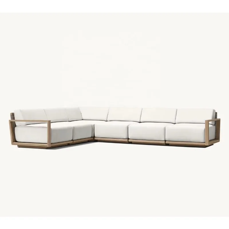 Modern Luxury All Weather Patio Garden Hotel Pool Sofa Set Outdoor Leisure Solid Wood Furniture Teak Modular Sofa L-Sectional