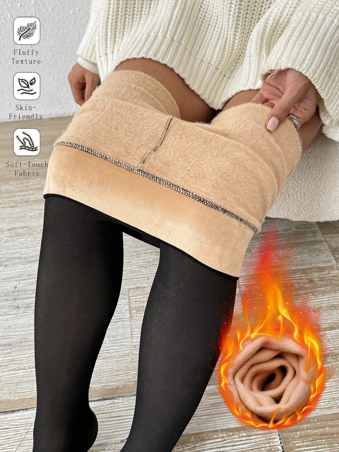 High Waisted Fleece Lined Tights for Women Warm Thermal Semi-Sheer Leggings Soft Skin-Friendly Winter Pantyhose