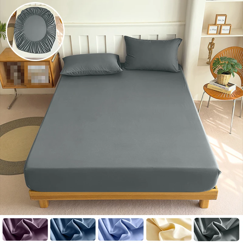 90/120/150/180x200 ملاءة سرير جاهزة مع شريط مرن بلون أغطية مرتبة حامي سرير مفرد مزدوج كينج 100% قطن