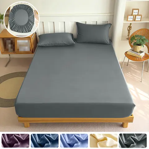 90/120/150/180x200 Lastikli Çarşaf Düz Renk Yatak Örtüleri Koruyucu Tek Kişilik Çift Kişilik King Yataklar %100 Pamuk