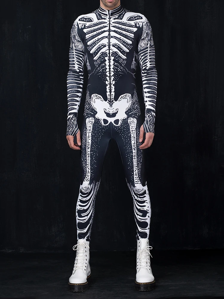 Couples Gray Imitation Skeleton Skull Morphsuit Halloween Role Play Jumpsuit Unisex For Carnival Party Festival Unique Costume