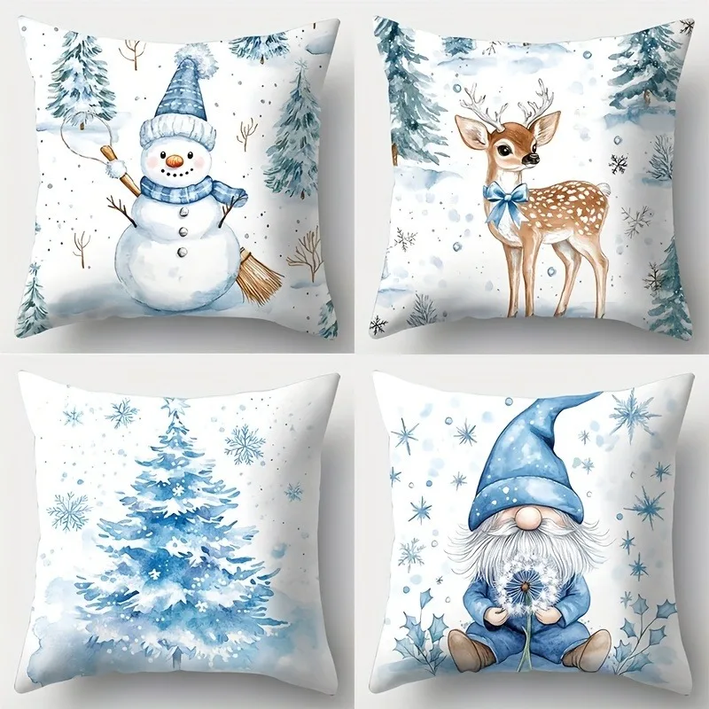 Christmas Home Decor Pillow Covers for Holiday Party Bedroom Living Room Decoration with Zipper Polyester Printed Cushion Cover