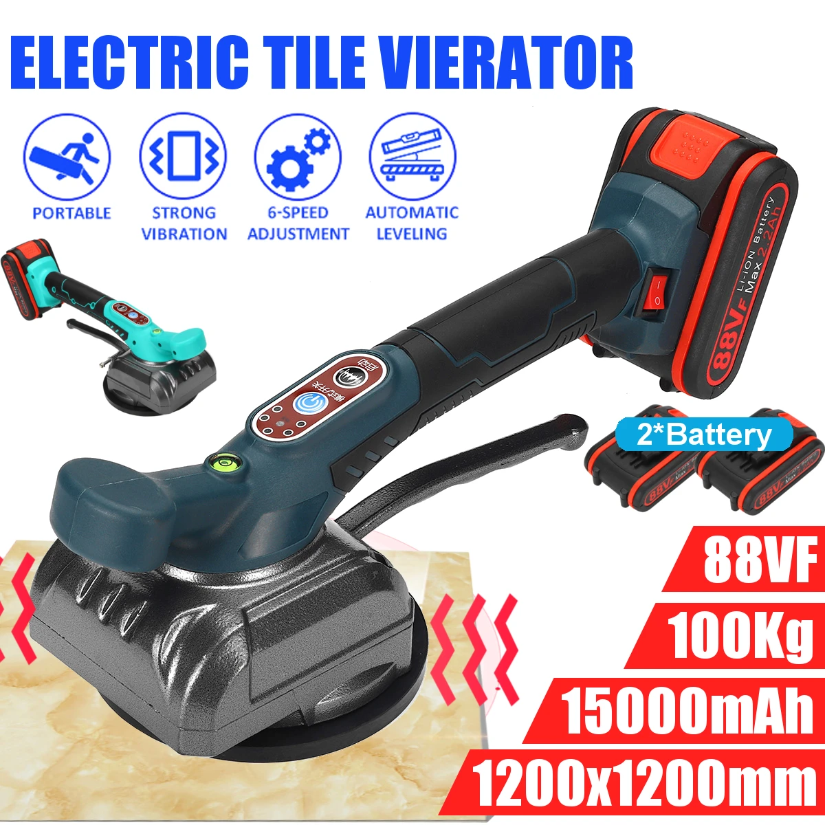 88VF 6 Speed Tile Tiling Machine Vibrator Suction LED Light 1000W Adjustable Protable Automatic Floor Vibrator Leveling Tool