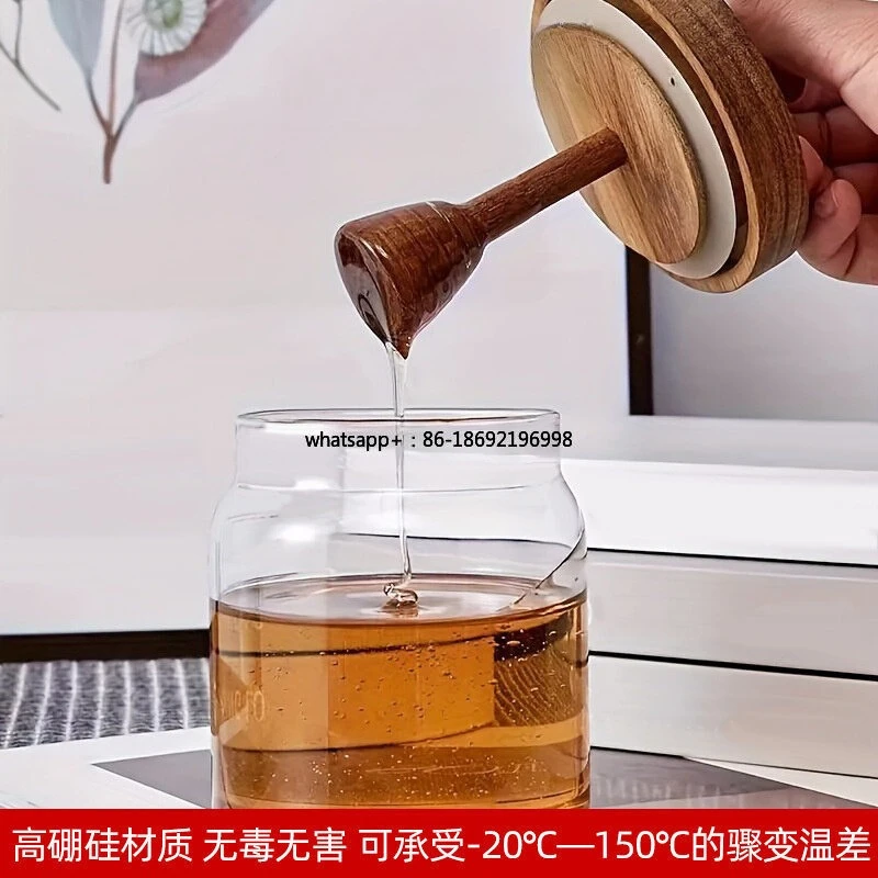 Transparent Glass Honey Jar Sub-bottling High Temperature Resistant Stirring Rod Sealed Jar Household Jam Food Storage Tank