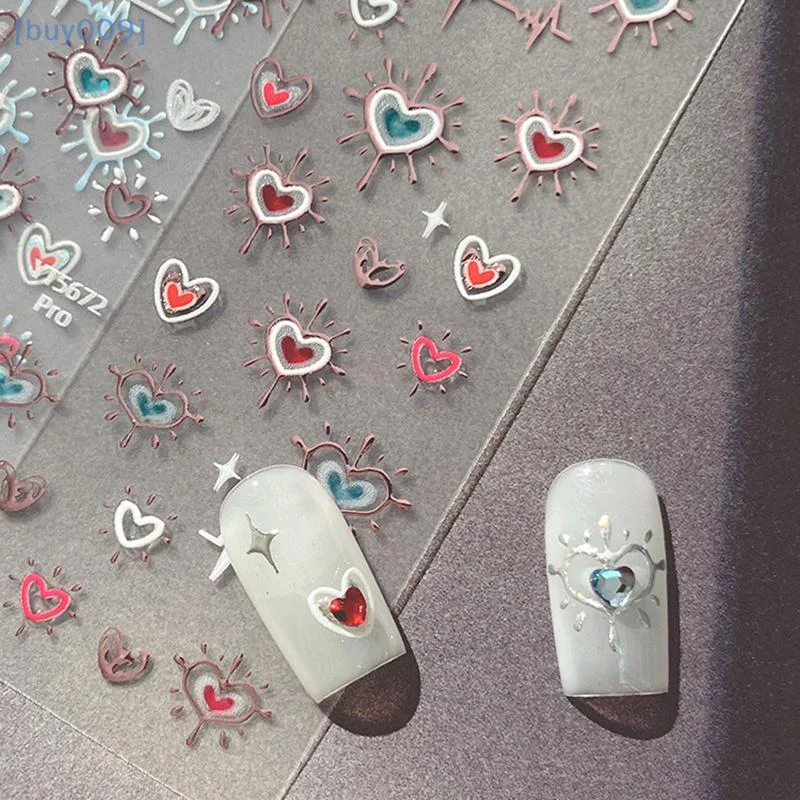 1 hoja de pegatinas láser para uñas con forma de corazón y amor, autoadhesivas 3D, accesorios para uñas con forma de corazón, pegatina para salón de manicura, decoración de uñas DIY