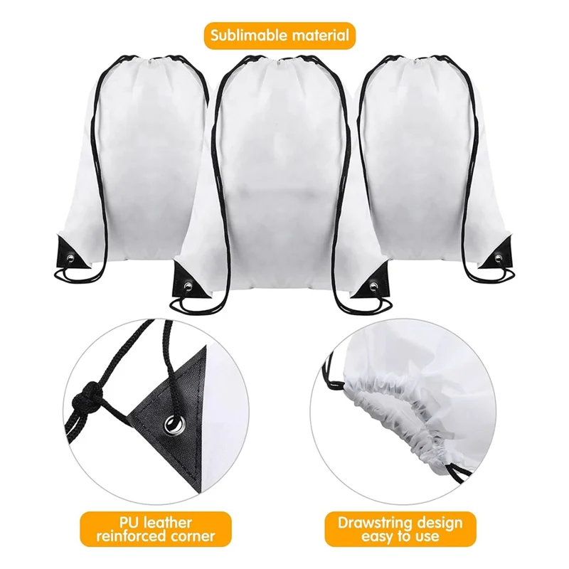 

ABUN-25 Pcs Sublimation Drawstring Bags Bulk White Blank Drawstring Backpacks Reusable Gym Sport Sinch Sack Backpack