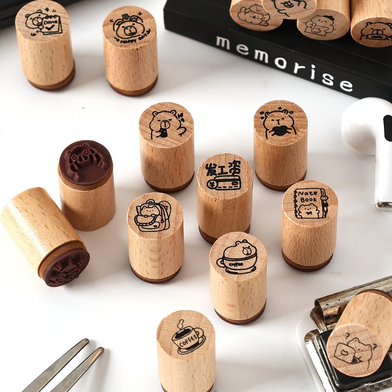Kreatives DIY-Holzsiegel-Stempelset – süßes, rundes Capybara-Hund, Bär, Katzenmuster für Scrapbooking, Bastelbedarf
